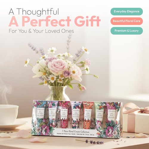 Laura Ashley Hand Cream Set - 7-Piece Moisturizing Lotion Collection for Dry Skin | Travel Size 30ml Each