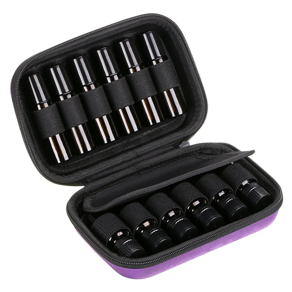 Hipiwe Hard Shell Essential Oil Carrying Case Holds 12 Bottles (Can hold 5ml, 10ml, &10ml Rollers) Travel Size Essential Oils Bag Organizer Perfect for Essential Oils Bottle (Purple)