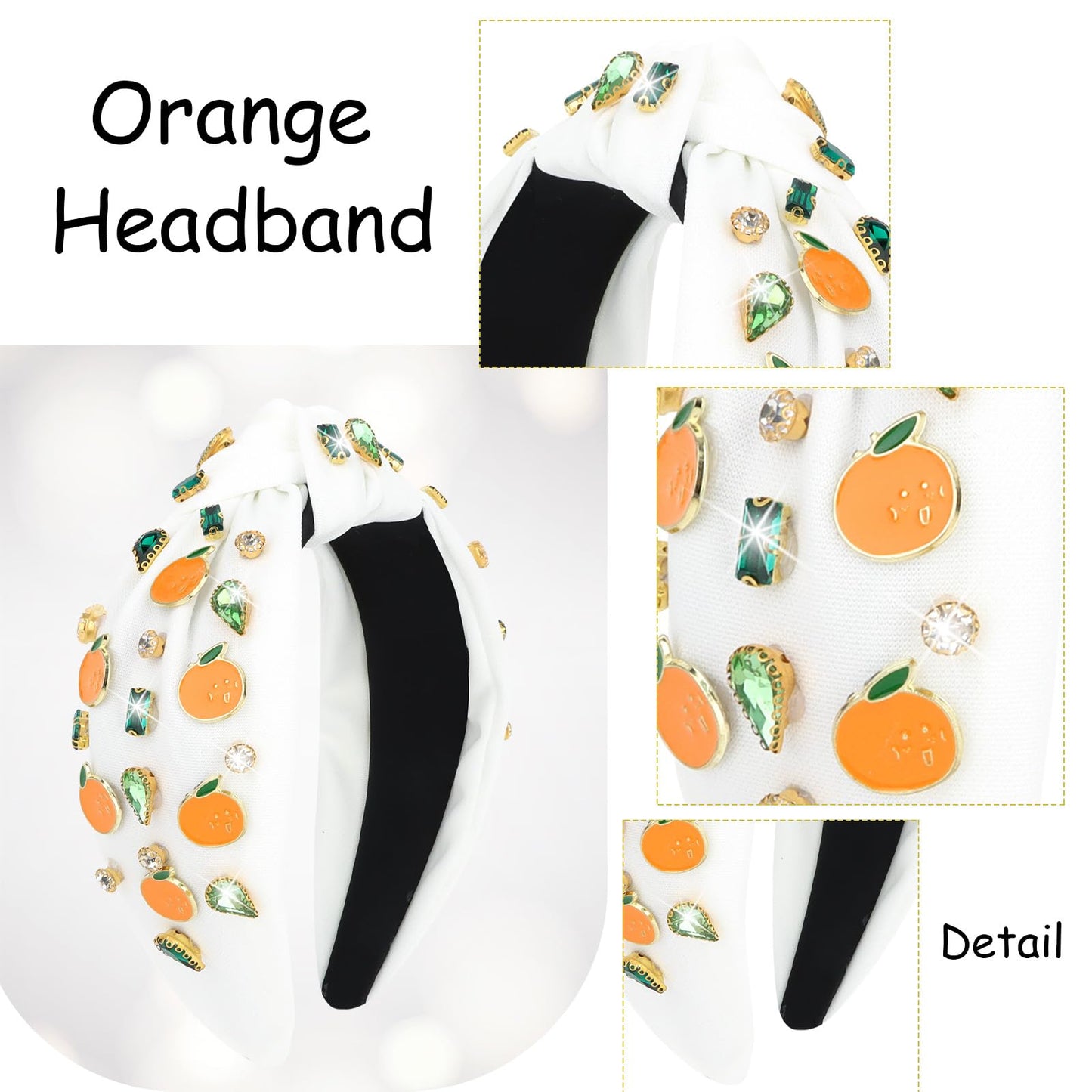 Jaciya Orange Headband Fall Birthday Party Decorations Knotted Headband for Women Girls Headbands Sparkly Rhinestone Head Band Cute Hair Accessories