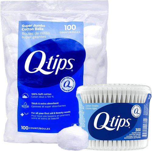 Q-tips Cotton Swabs 300 Count - Jumbo Cotton Balls 100 Count | Essential for Home, First Aid & Beauty