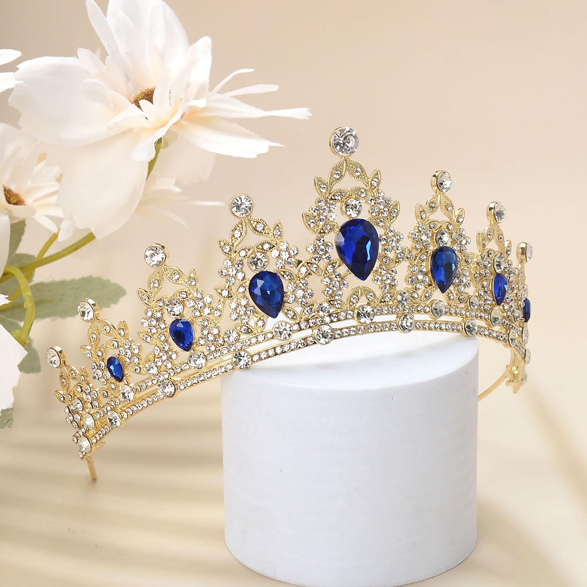 S SNUOY Crystal Tiaras and Crowns for Women Royal Blue Headband Princess Crowns for Birthday Wedding Prom Pageant Party Hat