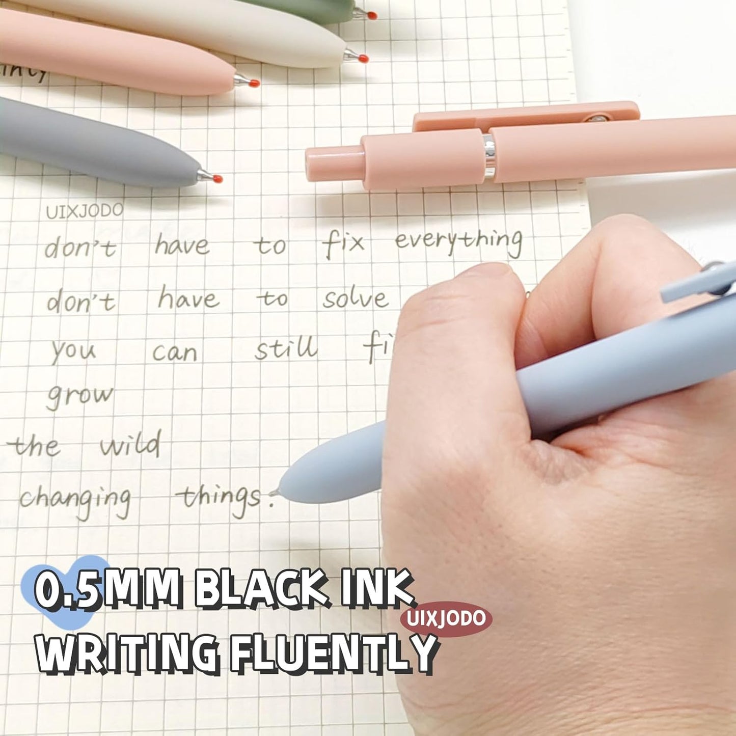 UIXJODO Gel Pens - 5 Pcs Fine Point 0.5mm Black Ink - Smooth Writing & Cute Office Supplies for All
