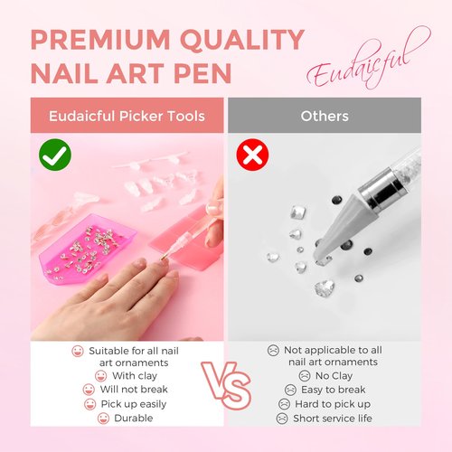 Rhinestone Picker Tool Kit: 2Pcs Rhinestone Picker Handle, Dual-Ended Rhinestones Applicator Dotting Pen with 12 Upgraded Plastic Replacement Tips, Clay, Bedazzling Tools for Nail Art Craft (Pink)