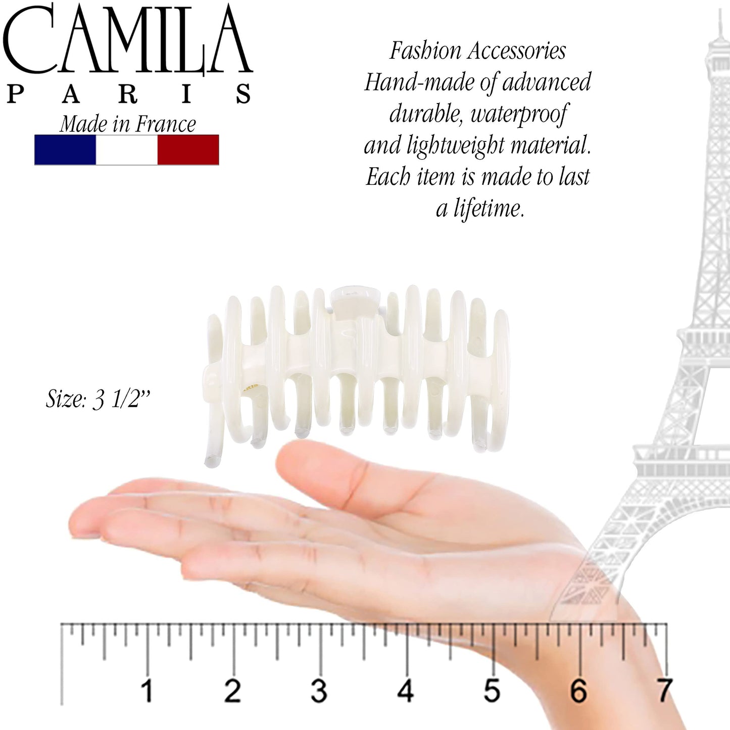 Camila Paris CP3486 French Medium Hair Clips for Women Thick Hair for Long Curly Wavy Hair, Girls Hair Claw Clip, Durable Styling Big Claw Clip for Thick Hair, Strong Hold No Slip Grip, Made in France