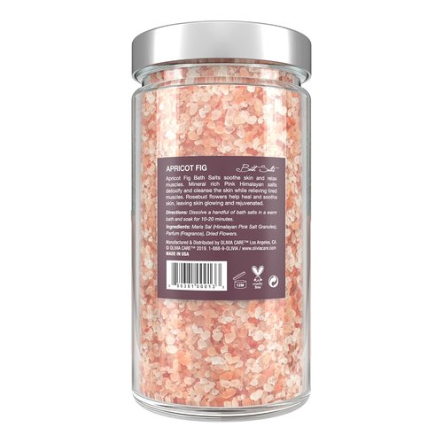 Olivia Care Pink Himalayan Bath Salts - Relieve & Relax Muscles, Exfoliate & Rejuvenate Skin | Natural Ingredients, Fresh Apricot Fig Fragrance - 12 OZ