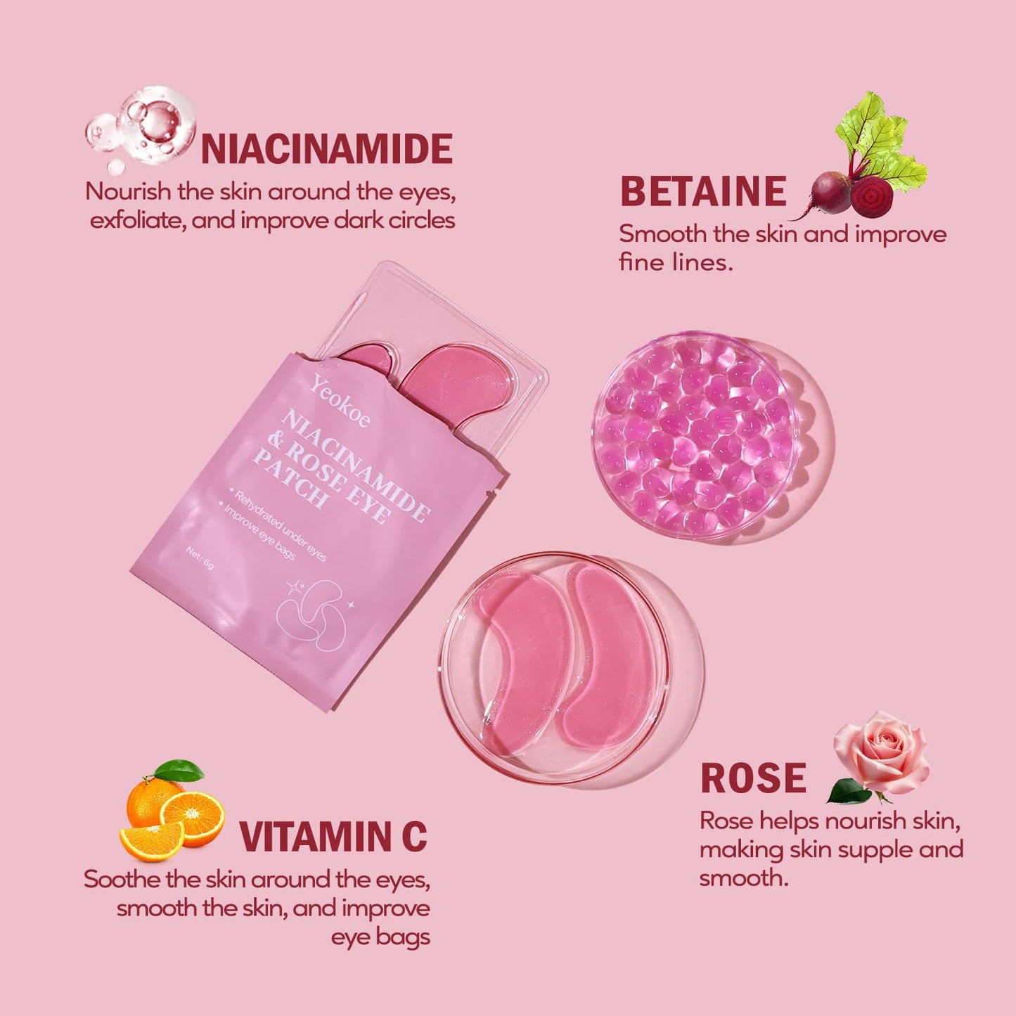 Yeokoe Under Eye Patches for Dark Circles,Puffy Eyes,20 Pairs Face Masks SkinCare With Niacinamide and Rose for Rehydrated