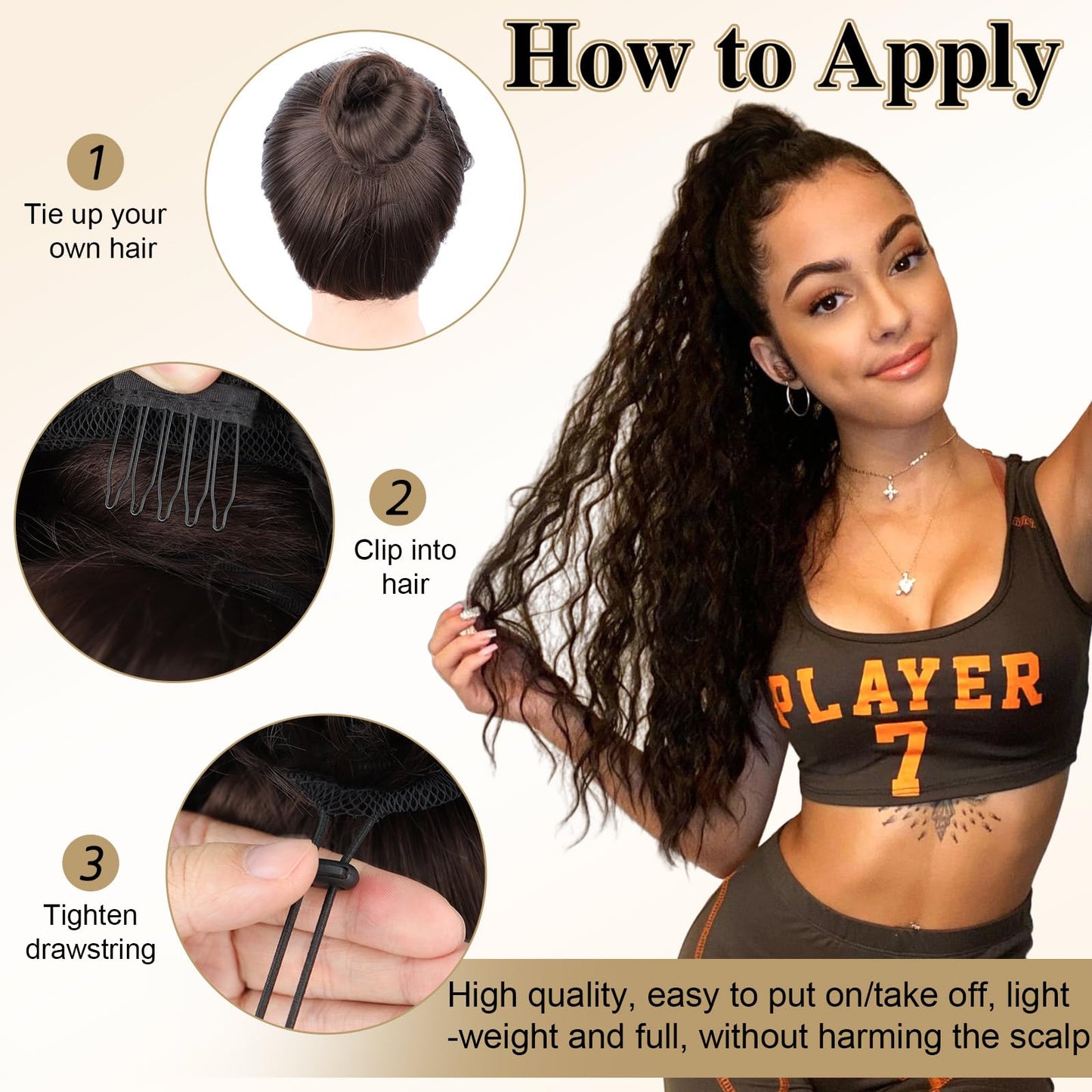 HANYUDIE Curly Ponytail Extension 24 Inch Drawstring Ponytail for Black Women Synthetic Ponytail for Daily Party Use 99J