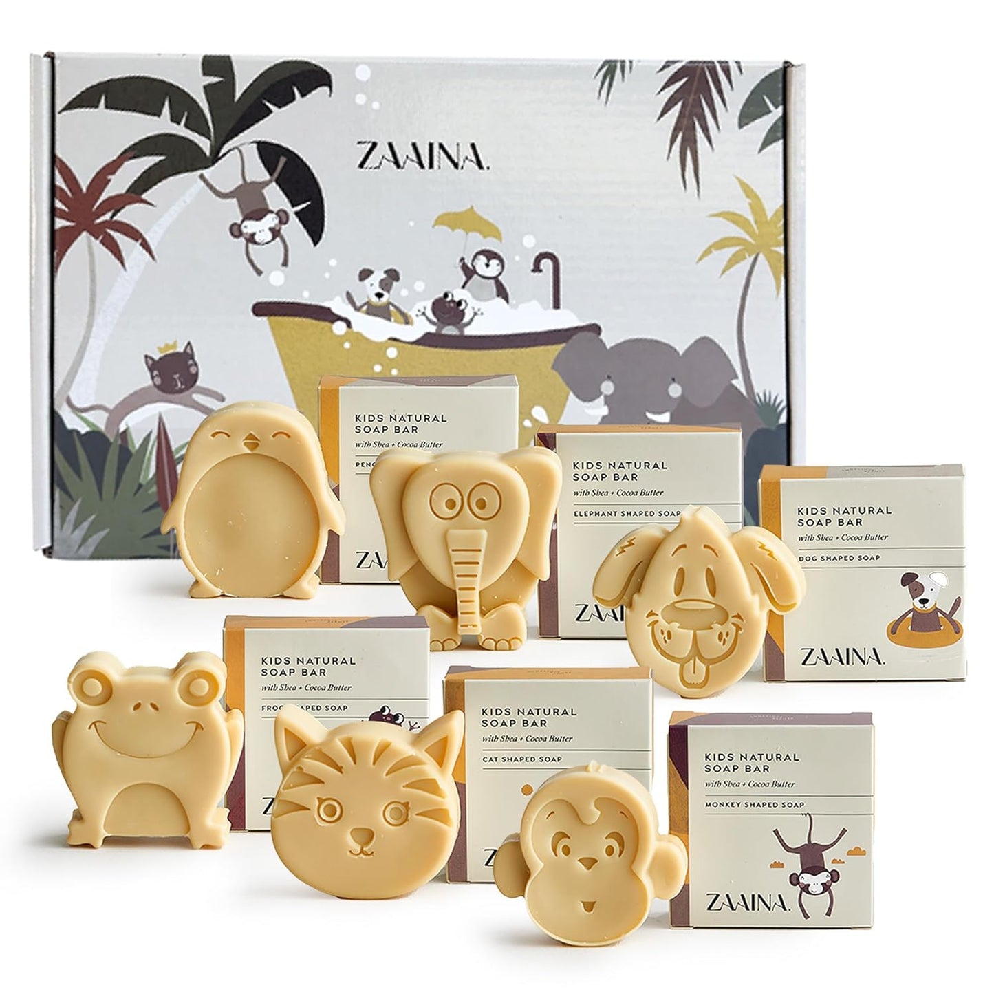 ZAAINA Kids Soap Bar Set of 6 - Unique Natural Animal Shaped Soaps for Gentle Bathing | Handmade in USA