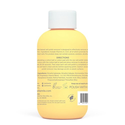 Ella+mila Jojoba Nail Polish Remover - Non-Acetone, Vegan Formula with Jojoba Oil & Vitamins (4 fl oz)