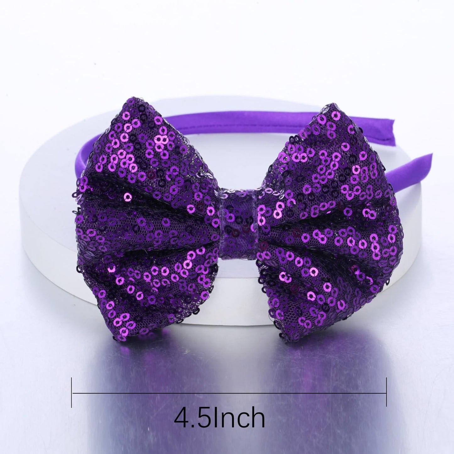 Kiszu Sparkly Sequin Hair Bow Headbands Fashion Glitter Cute Boutique Ribbon Bows for Girls, Kids, and Women (Dark Purple)