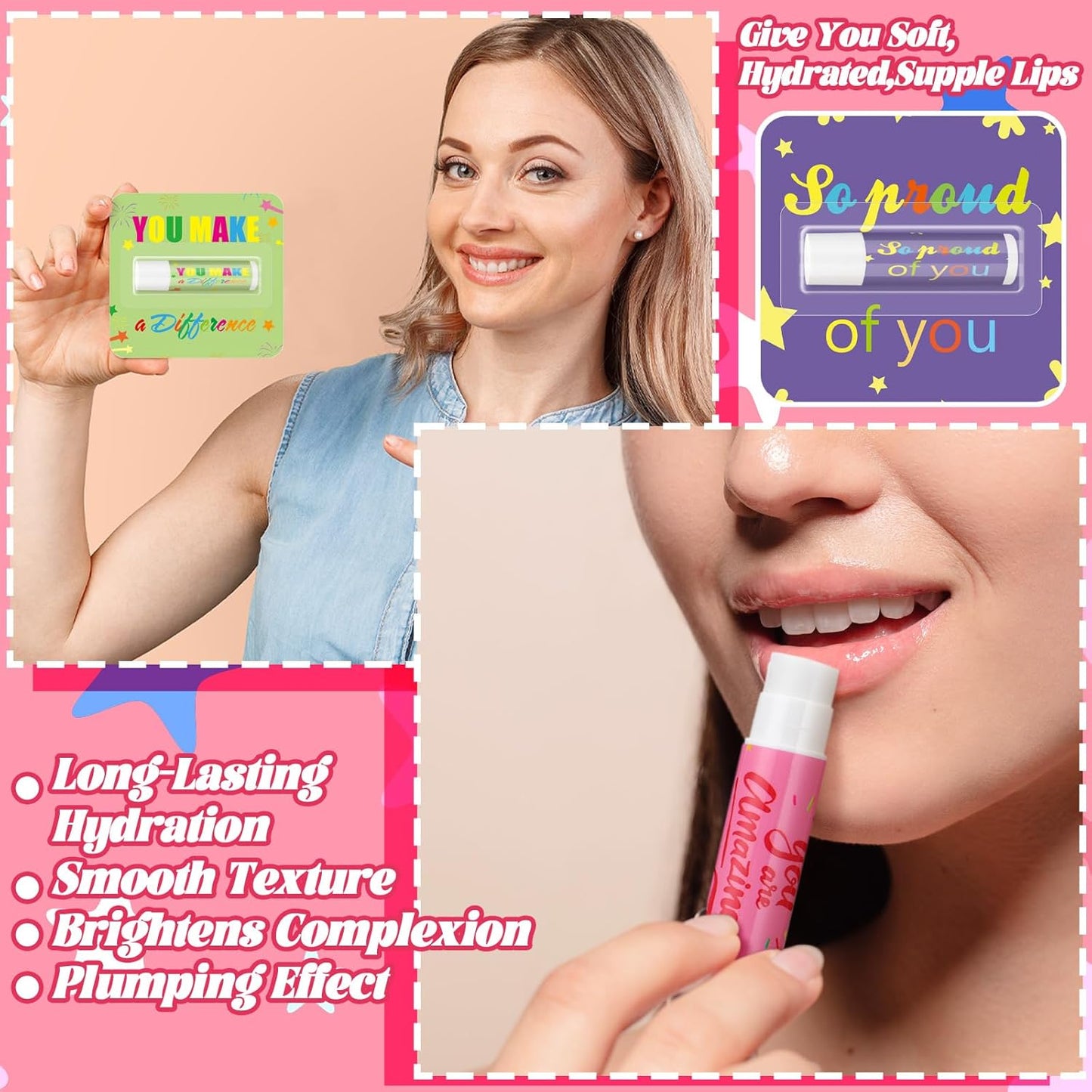 Skiennix Thank You Lip Balms - 48 Pcs Bulk Travel Size Gifts for Employees & Teachers | Motivational Present