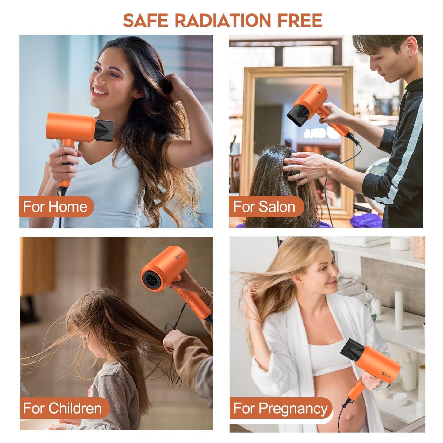 Slopehill Professional Ionic Hair Dryer, Powerful 1800W Fast Drying Low Noise Blow Dryer with 2 Concentrator Nozzle 1 Diffuser Attachments for Home Salon Travel (Cosmic Orange)