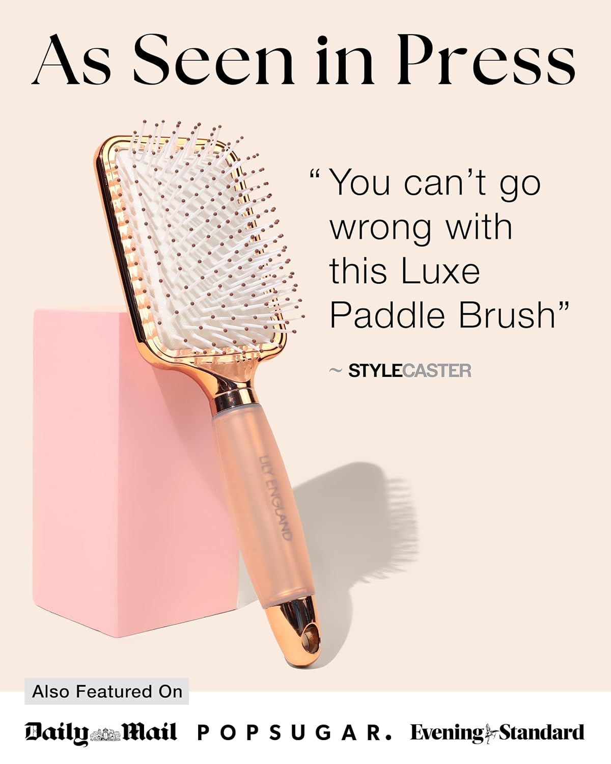 Lily England Paddle Hair Brush - Professional Detangling & Blow Drying Tool | Rose Gold-White Design