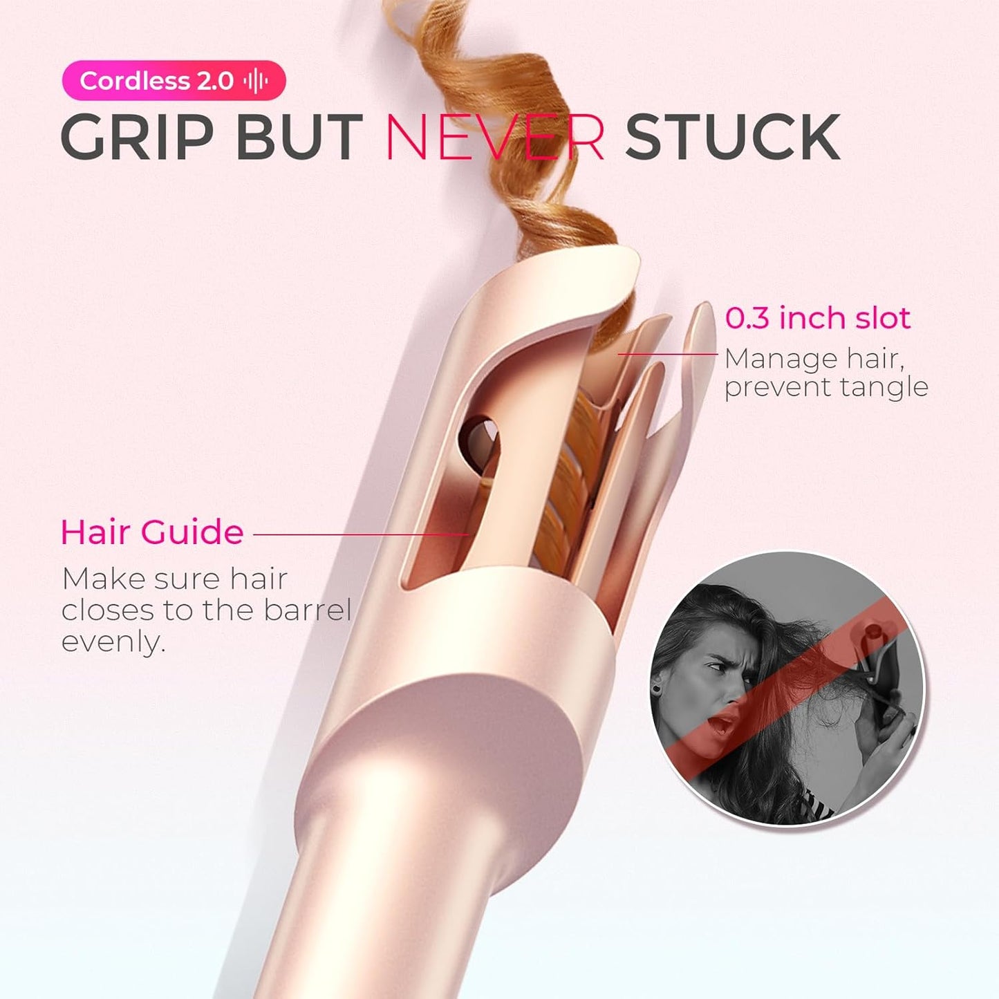 TYMO Cordless Automatic Curling Iron - 1 Inch Rotating Curling Wand for Beach Waves | Portable & Rechargeable, Tangle-Free, Gold Blush