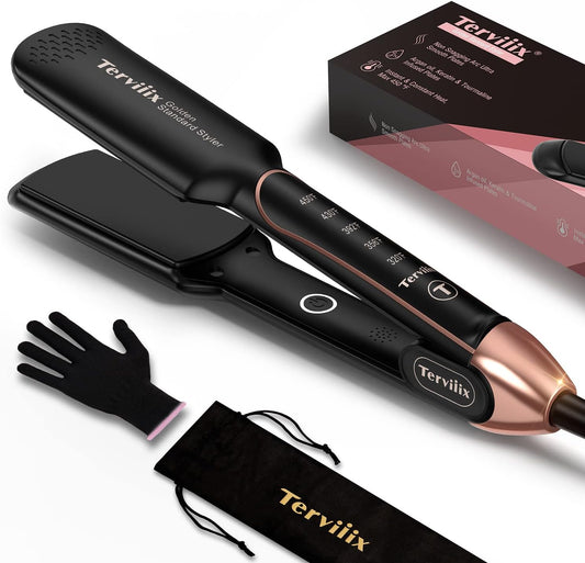 Terviiix Flat Iron Hair Straightener - Ceramic & Tourmaline for Smooth, One-Swipe Results | 1-3/4 Inch Wide