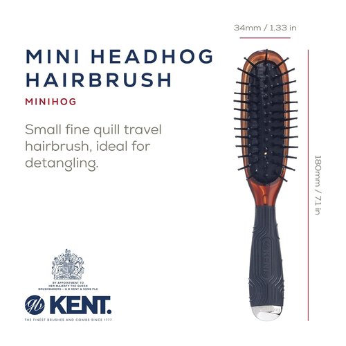 Kent Minihog Detangler Brush - Anti-Static Hair Brush with Rounded Nylon Bristles | Travel-Friendly Design