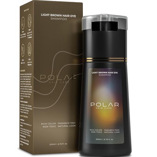 Polar Haircare Dye Shampoo - Natural Semi-Permanent Light Brown Color for Gray Hair | Vegan & Skin-Safe 6.76 Fl Oz