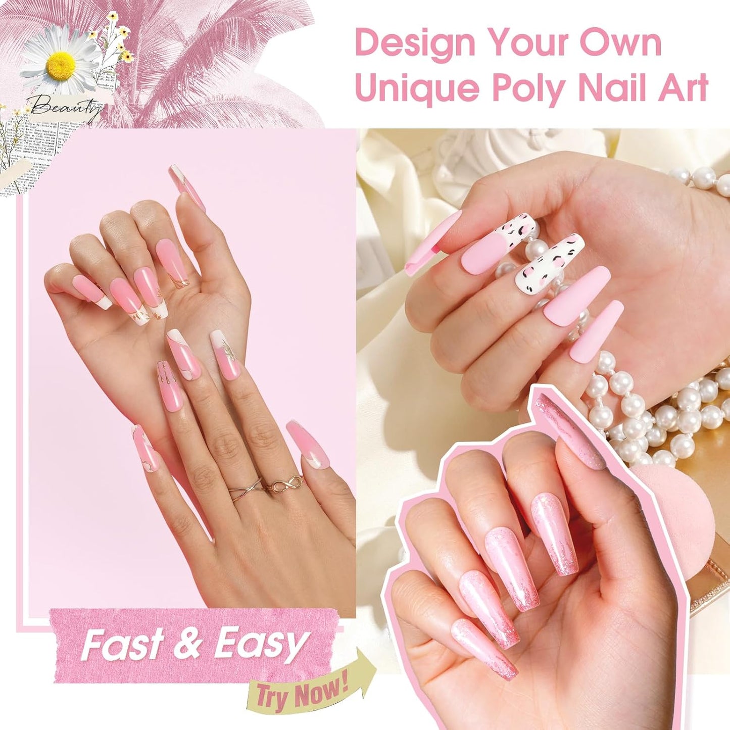 Nude Poly Extension Gel, ROSALIND 2.7 oz Light Nude Poly Nail Gel Builder for Nail Art Decoration, Thickening Extension Easy to DIY Use at Home Need UV Lamp