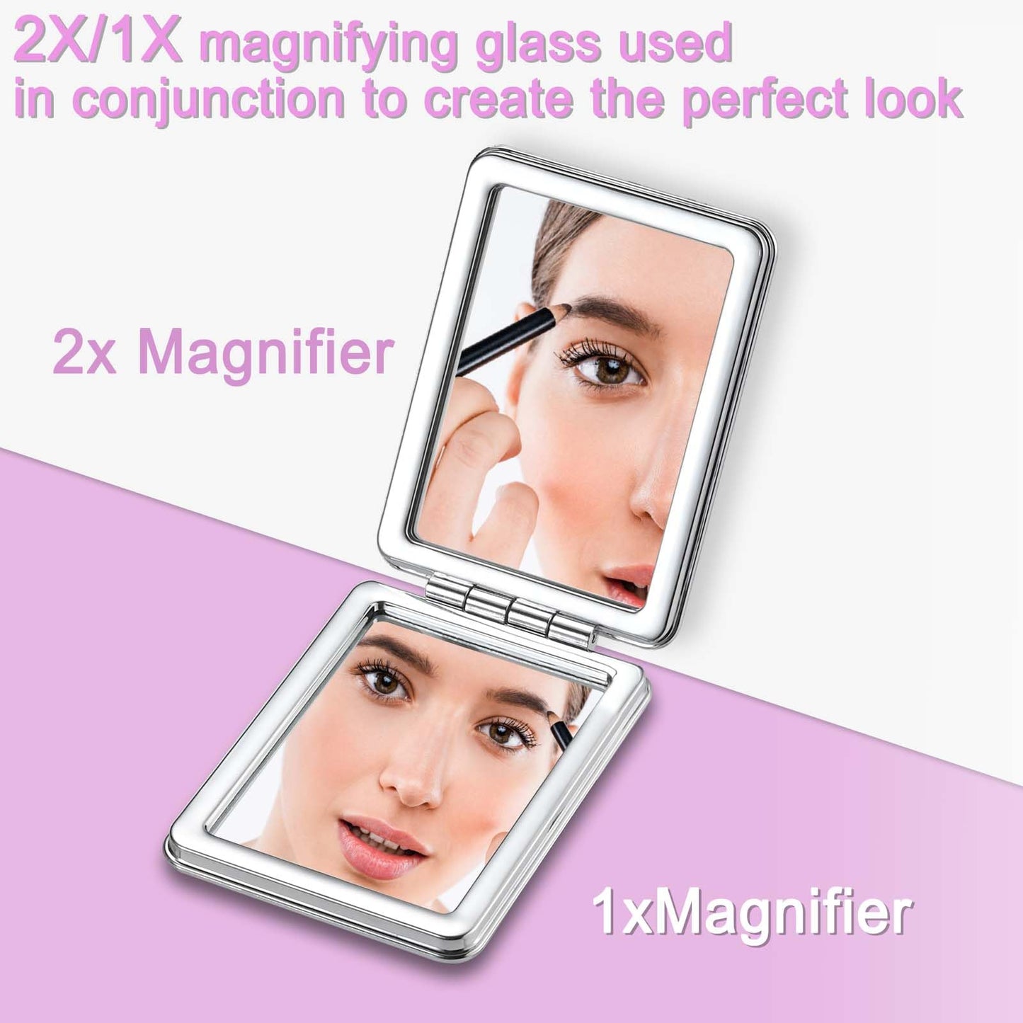 dcdcee Pocket Mirror, Small Travel Mirror with Magnification, Portable Double-Sided Magnifying Cosmetic Mirror for Daily (Positive)