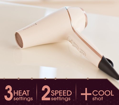 Remington Pro Ionic Hair Dryer - 1875W Power, Diffuser & 3 Heat Settings | Includes 2 Concentrators & Clips