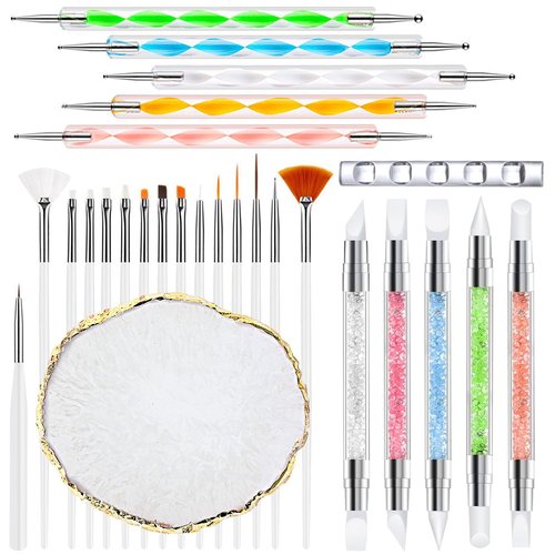 Nail Art Brush,27Pcs Set Nail Art Tools,Resin Nail Art Palette,5 Pcs Nail Art Sculpture Pen,2-way Acrylic Silicone Engraving Pen Dotting Pen Tools Nail Art Kit for Nail Art DIY