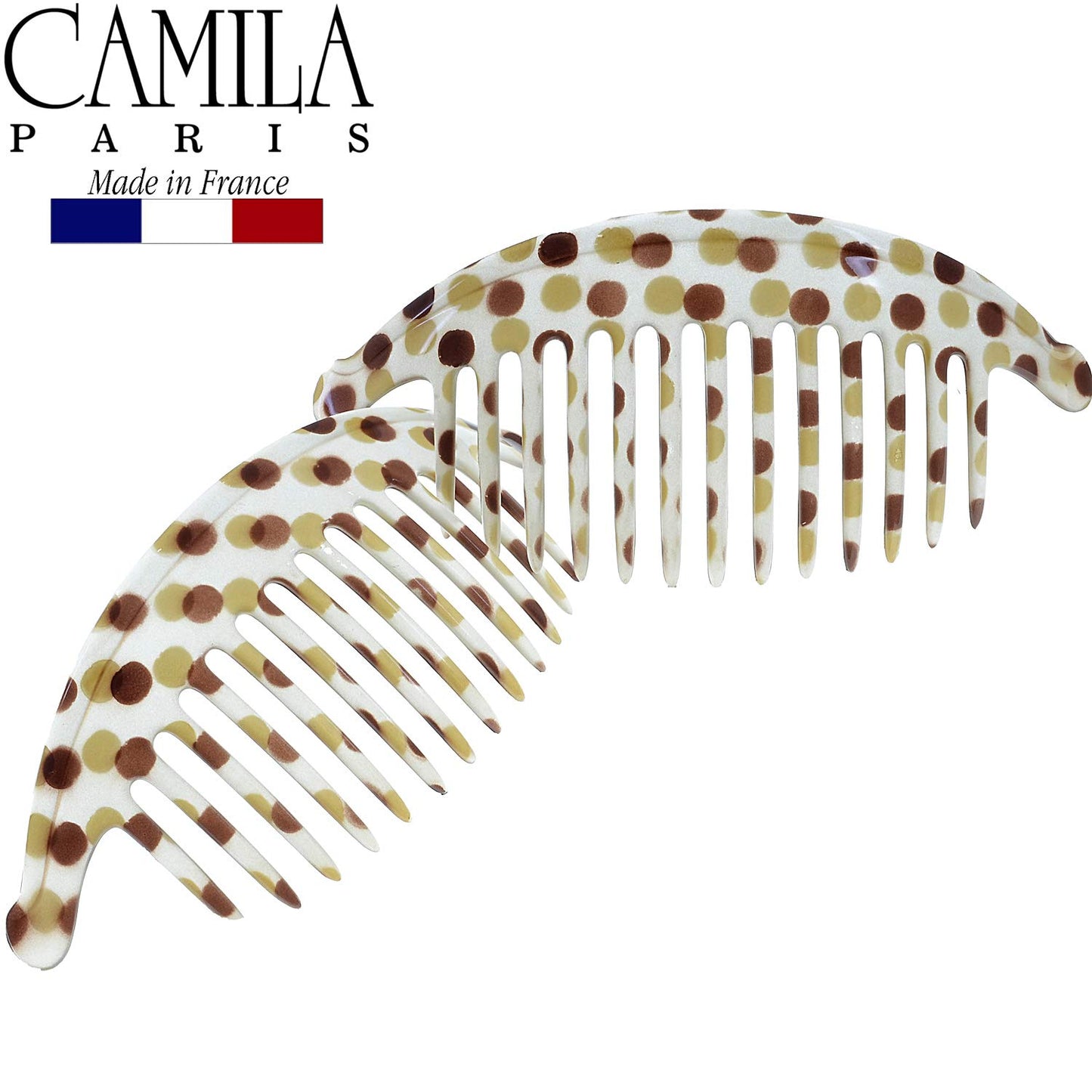 Camila Paris CP1248/2 French Hair Side Combs, Dots Interlocking Combs French Twist Hair Combs, Strong Hold Hair Clips for Women Bun Chignon Up-Do, Styling Girls Hair Accessories, Made in France