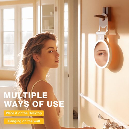 Auxmir 1X/20X Magnifying Mirror with Light, Double Sided Makeup Mirror with Adjustable Folding Handle, 2000mAh Rechargeable Vanity Mirror with Tweezer, Portable Tabletop Mirror for Travel Home