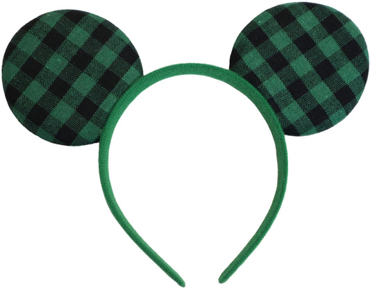 CLGIFT Mickey Ears for Boy, Christmas Green Plaid Headband Flexible Headwear for Kids and Adult, Perfect for Disney Fans, Halloween, Cosplay Costume, Travel, Formal, Trips, Family Photos, Themed Party