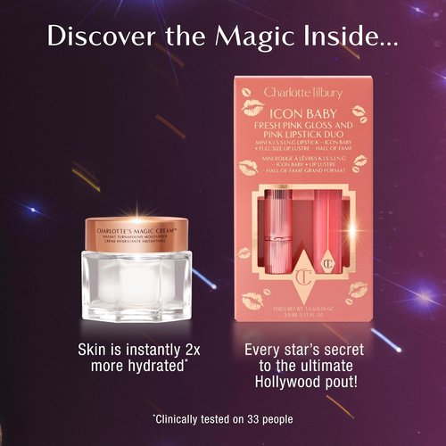 Charlotte Tilbury Magic Cream Duo - 2 Peptide Moisturizers 30ml + Iconic Baby Lip Set | Hydrating Skincare & Pink Lip Makeup Gift