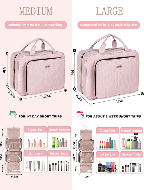 BALULHG Travel Size Toiletry Bag with Hanging Hook, Water-resistant Cosmetic Makeup Bag Organizer for Shampoo, Full Sized Container, Toiletries