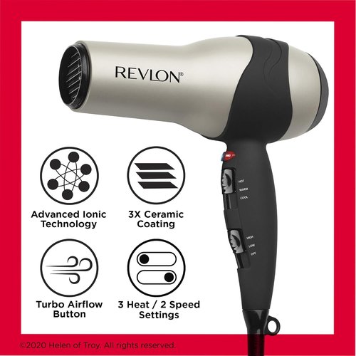 Revlon Turbo Hair Dryer - 1875 Watts for Maximum Shine & Fast Drying | Sleek Silver Design