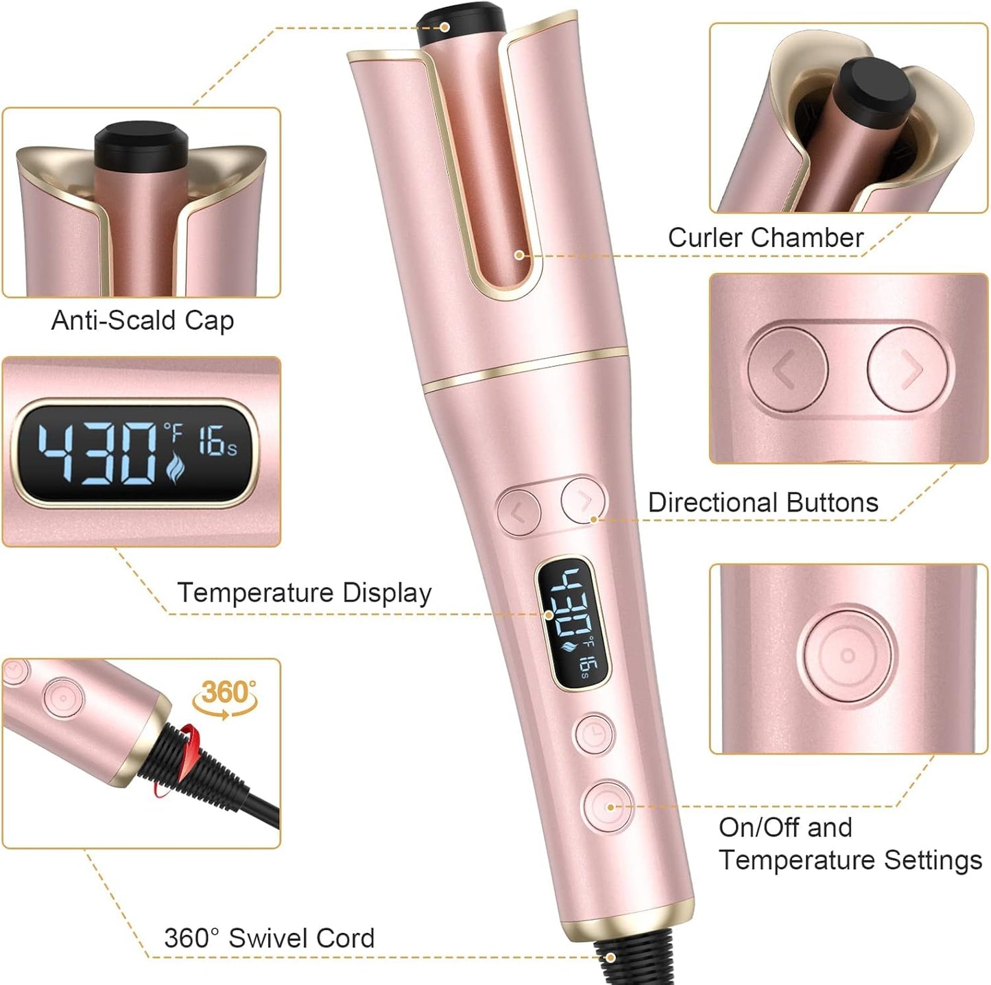 Skiennix Automatic Curling Iron - 1" Large Barrel, 4 Temperatures & 3 Timers, LCD Display