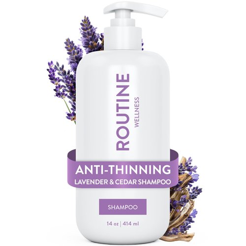 Routine Wellness Anti-Thinning Shampoo for Thinning Hair - Biotin DHT Blocker Women & Men - Color Safe Shampoo for Hair Loss & Healthy Hair - Lavender & Cedar - 14oz
