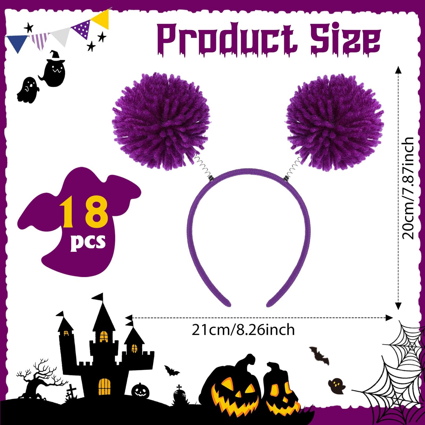 Censen 18 Pcs Pom Pom Headband Head Bopper Wrapped Funny Headband Birthday Halloween Party Headwear for Women Adult Accessory(Purple)