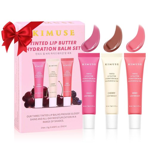KIMUSE Tinted Lip Butter - Hydrating Lip Balm with Hyaluronic Acid & Vitamin E | 3 Pack for Soft, Supple Lips