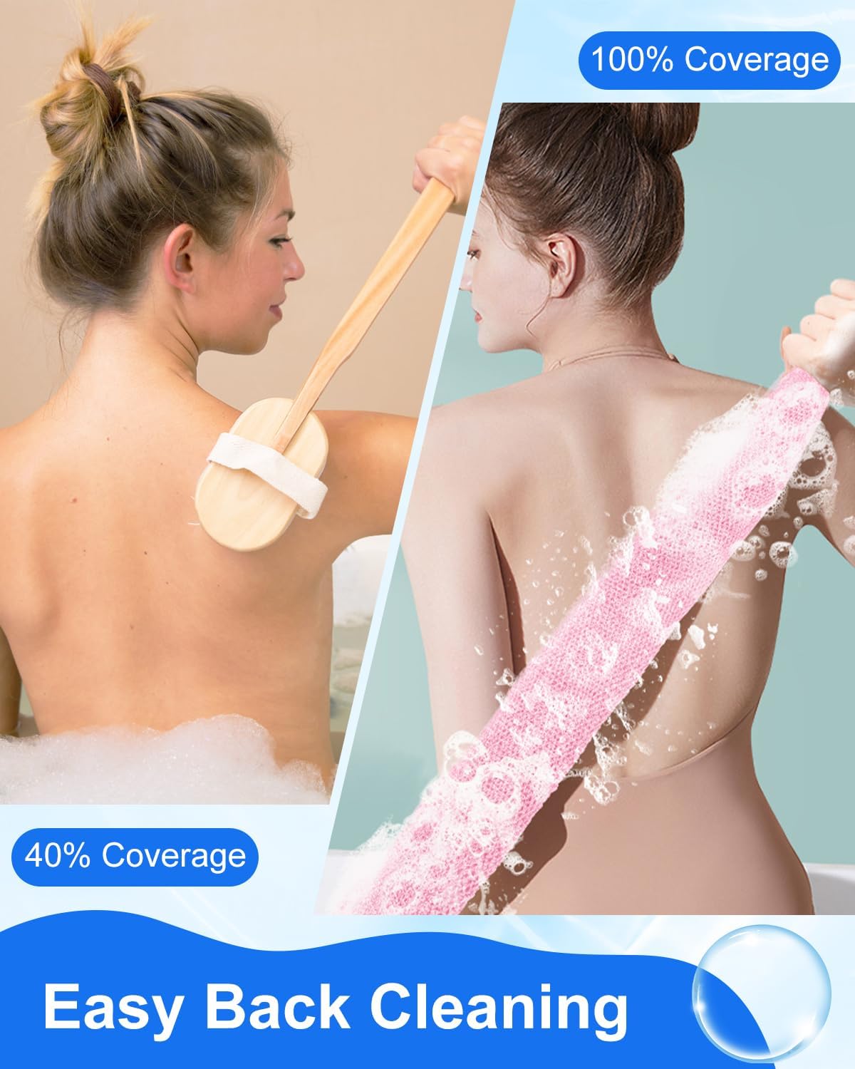 Skiennix Long African Exfoliating Net - 2 Pcs Nylon Bath Sponge Scrubber for Deep Cleansing