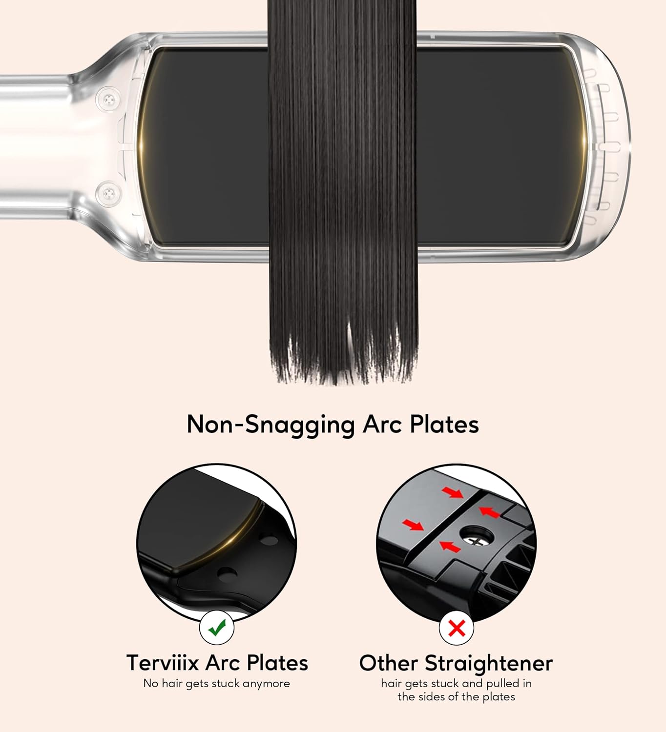 Terviiix Flat Iron Hair Straightener - Ceramic & Tourmaline for Smooth, One-Swipe Results | 1-3/4 Inch Wide