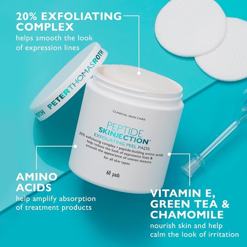Peter Thomas Roth | Peptide Skinjection™ Exfoliating Peel Pads - Smooth Expression Lines & Wrinkles, Fragrance-Free, Alcohol-Free, All Skin Types