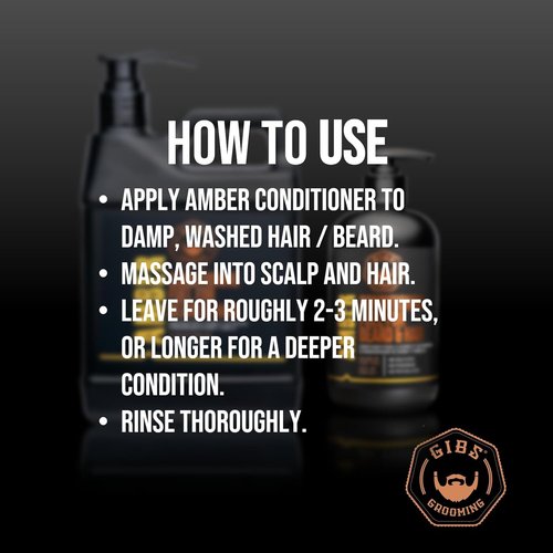 GIBS Amber Beard & Hair Conditioner - Revitalize Dry Hair, Control Frizz & Detangle - Antimicrobial & Antioxidant, Made in USA
