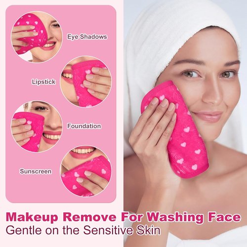 Frienda Heart Makeup Remover Cloths - 24 Pcs Reusable Microfiber Towels | Soft 6" x 6" Washable Pads for Valentine's Day Gifts