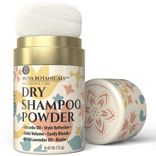 Nuva Botanicals Non Aerosol Dry Shampoo Powder with Biotin - Lavender Extract and Korean Ginseng - Volumizing Travel Size (0.42 oz) - Gifts for Her