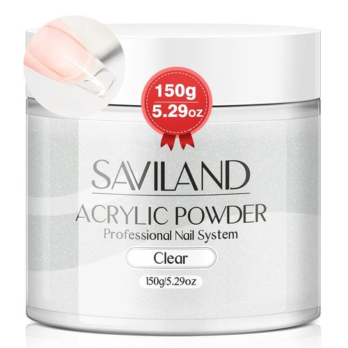 Saviland Clear Acrylic Powder - 5.29oz Bubble-Free Formula for Long-Lasting, Chip-Resistant Nails