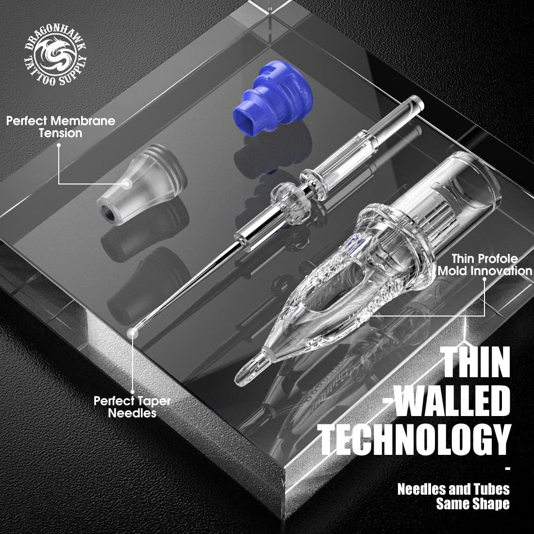 Dragonhawk Tattoo Cartridges Needles 0801rl Round Liner Bugpin Disposable Needles with Soft Membrane for Tattoo Artists