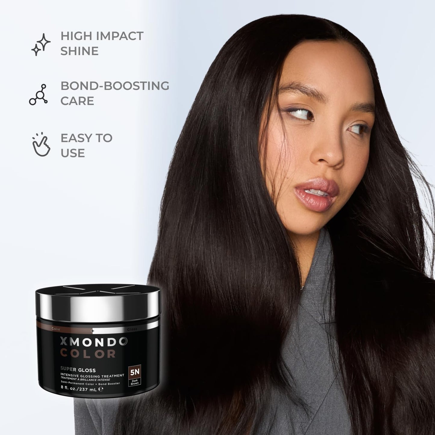 XMONDO Color 5N Dark Brown Depositing Mask - Nourishing Glossing Treatment, Vegan Formula, 8 Fl Oz