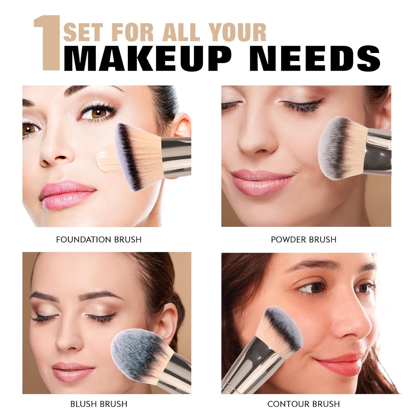 Skiennix Foundation Makeup Brushes - 2-Piece Premium Dual-Ended Set for Liquid & Powder Blending