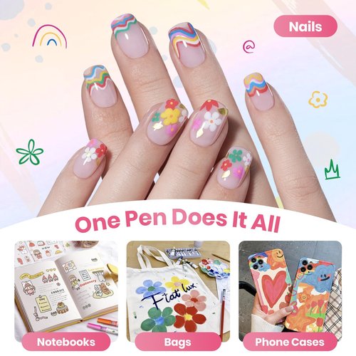 Beetles 12 Colors Nail Art Pens, 0.5mm Fine Line Nail Polish Pens Quick Air Drying Acrylic Paint Markers for Nails Art Design Painting Dotting Liner Brush, DIY Home & Salon Manicure Tools