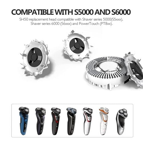 Philips Norelco SH50/52 Replacement Heads - Compatible with Series 5000 Electric Shavers | 6-Pack