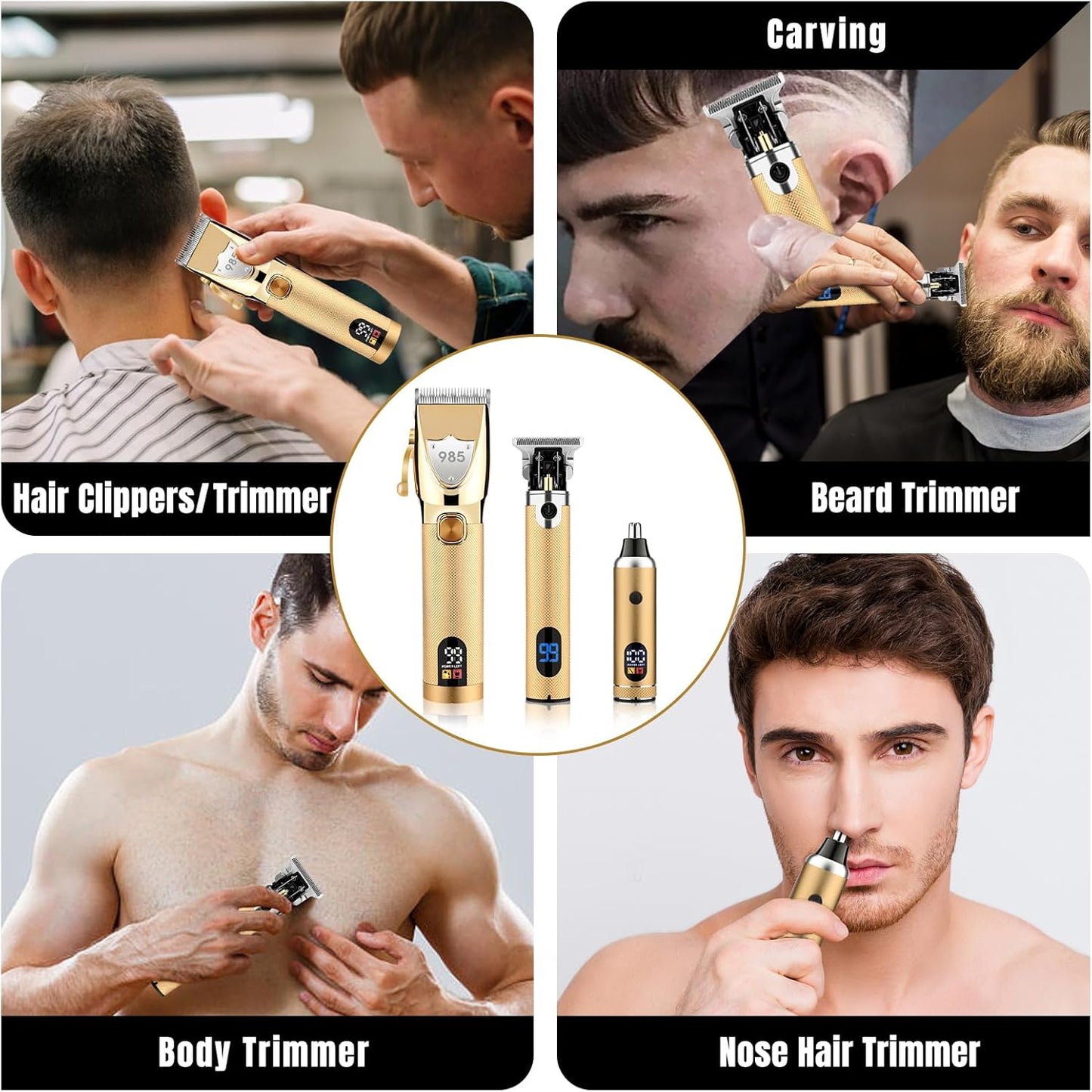 Professional Hair Clippers Hair Trimmer for Men,Beard Trimmer Nose Hair Trimmer Set,Cordless Electric shavers Razor for Men,Barber Clippers T-Blade Trimmer Haircutting Grooming Kit