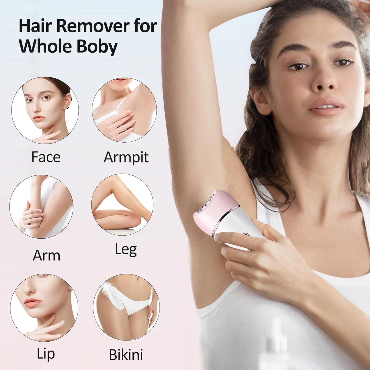 Skiennix Epilator for Women - 6-in-1 Hair Removal System with Shaver, Facial Brush & Waterproof Design (Pink)