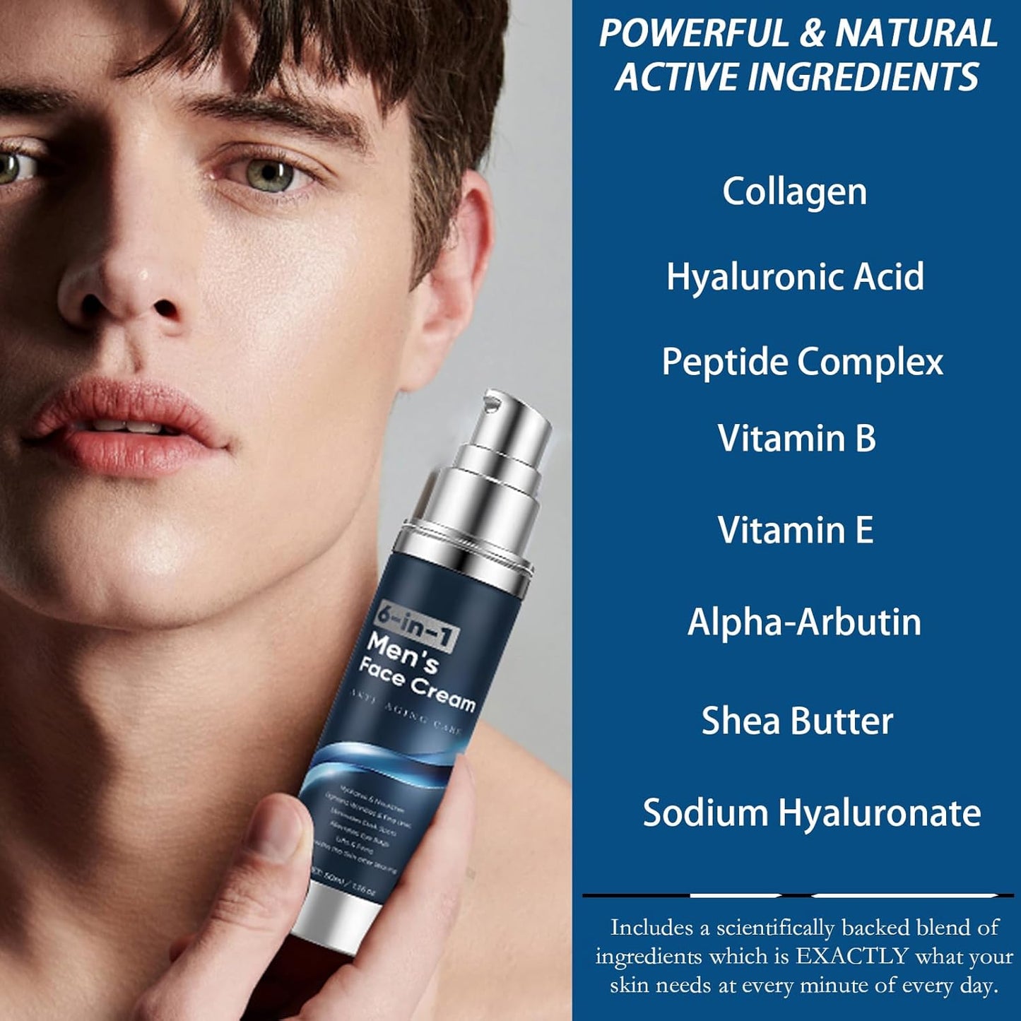 Skiennix 6-in-1 Face Cream for Men - Anti-Aging Moisturizer with Collagen & Hyaluronic Acid | 1.76 fl oz